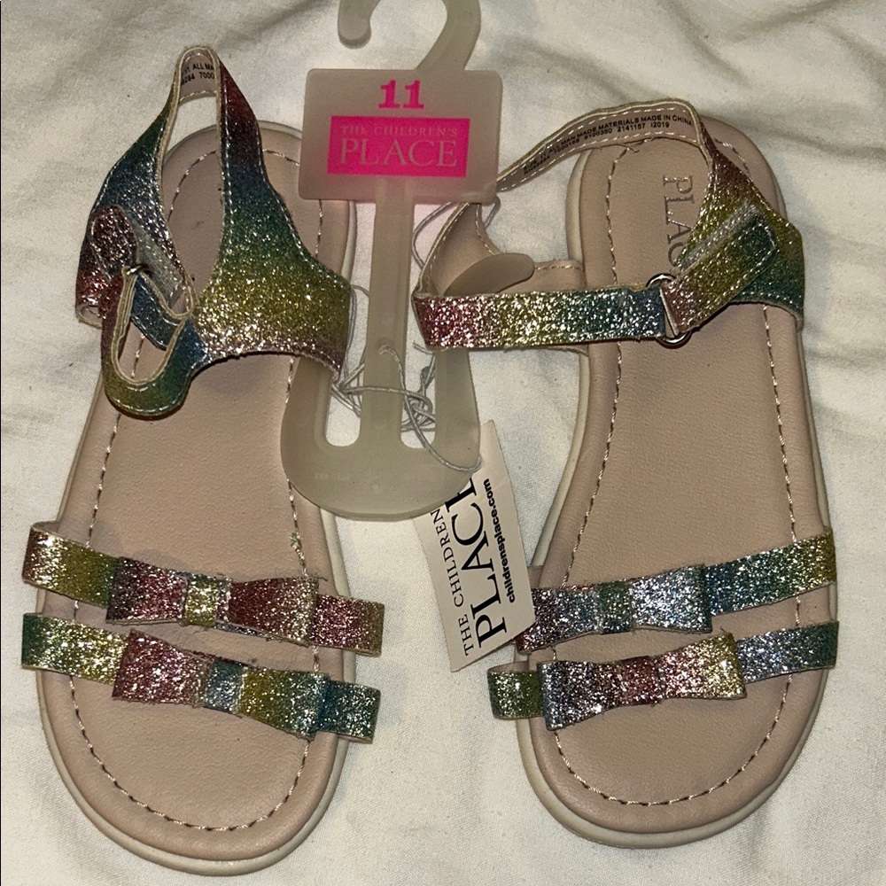 The Children's Place Girls' Multicolor Rainbow Glitter Sandals Size 11 Toddler